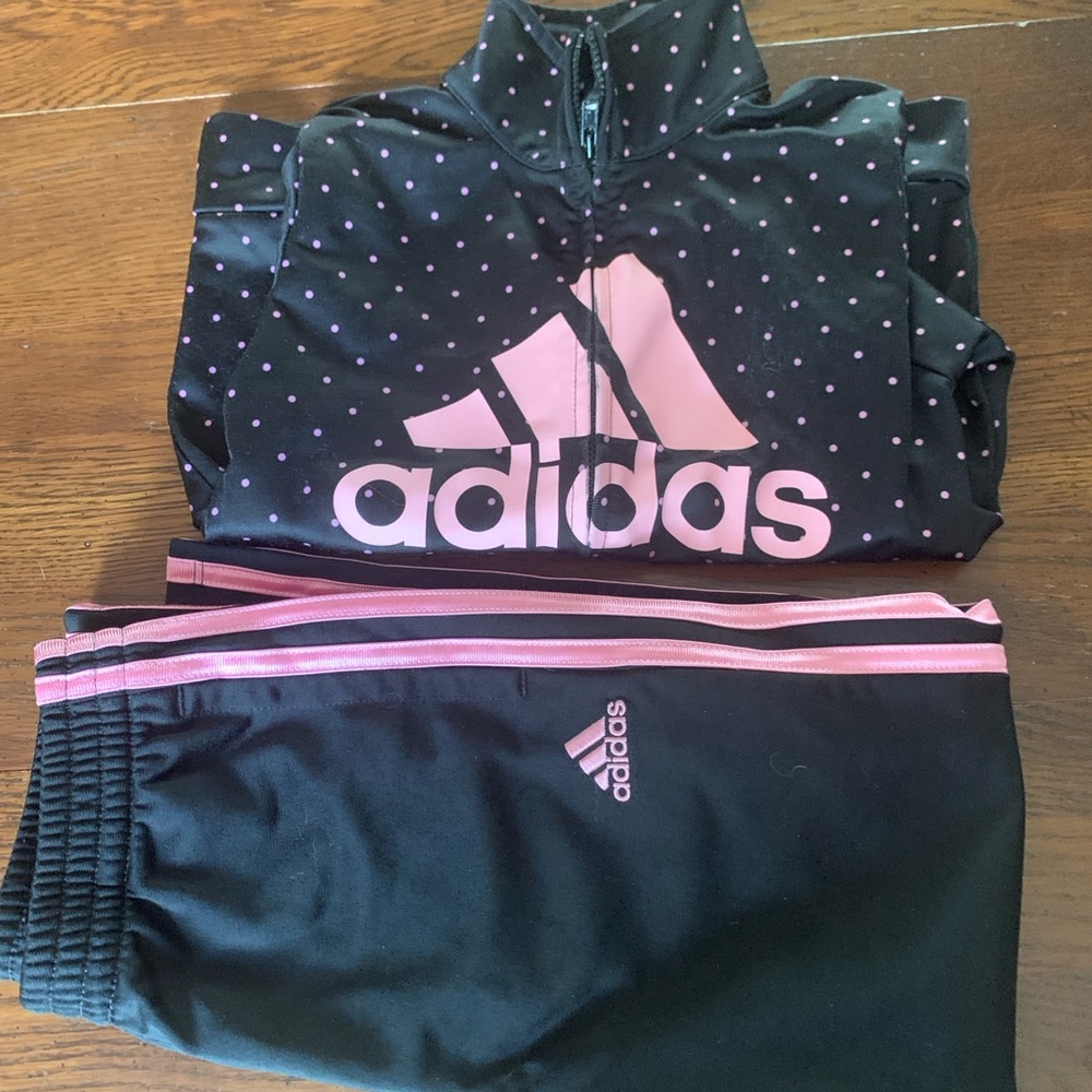 Adidas Girl’s Black and Pink Tracksuit
